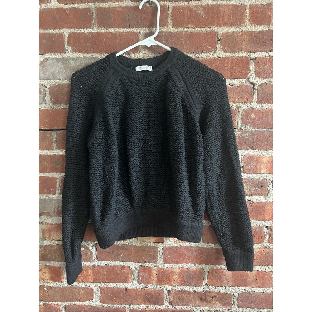 rag & bone Black Knit Crewneck Sweater Wool Cotton Cashmere Blend Sz XS